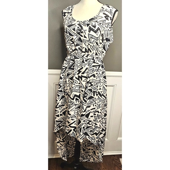 Jessica Taylor High Low Black White Y2K Monochrome Geometric Dress XL - Picture 3 of 8